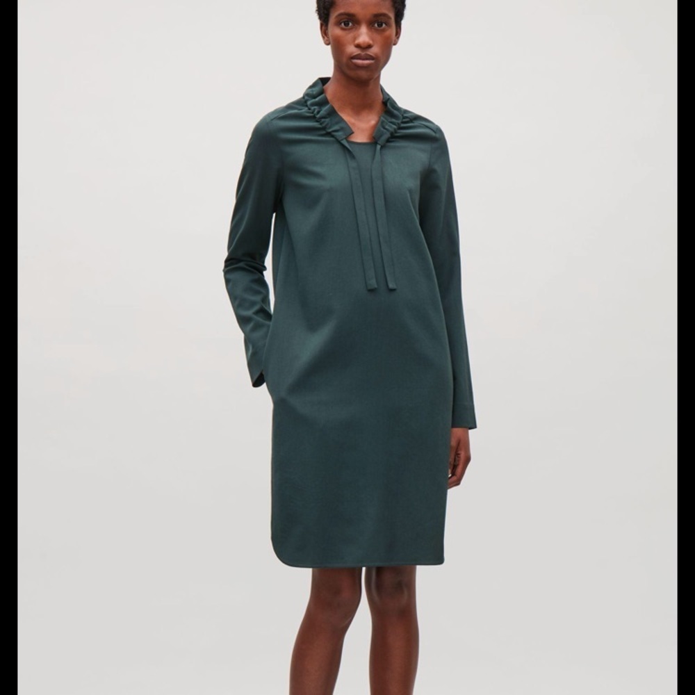 Cos Gathered-neck Wool Dress in green